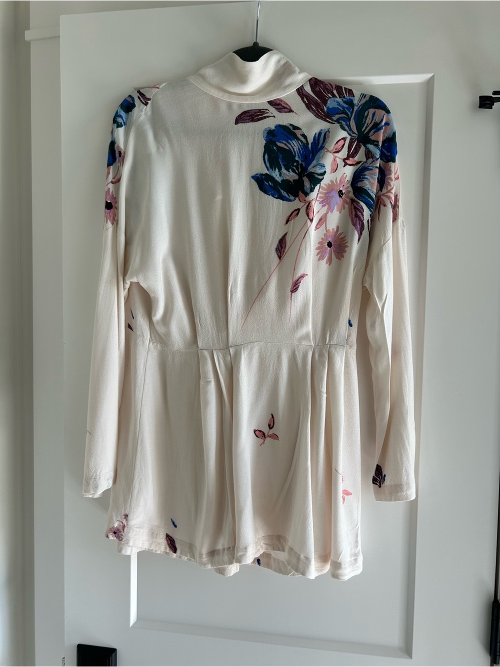 Free People Cream Floral Long Sleeve Tunic with Blue & Pink Accents